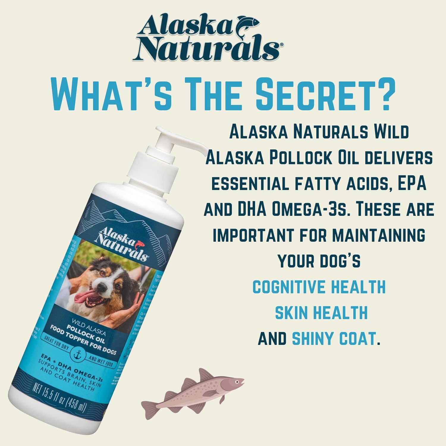 Alaska Naturals Wild Alaskan Fish Oil Supplement for Dogs Skin and Coat - EPA DHA Omega 3 Fatty Acids Liquid Topper 15.5 oz. Pump - Sustainable