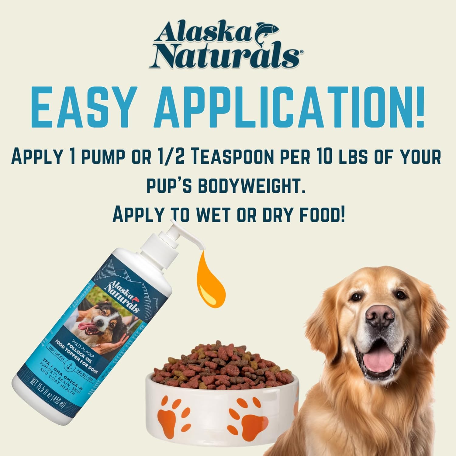 Alaska Naturals Wild Alaskan Fish Oil Supplement for Dogs Skin and Coat - EPA DHA Omega 3 Fatty Acids Liquid Topper 15.5 oz. Pump - Sustainable
