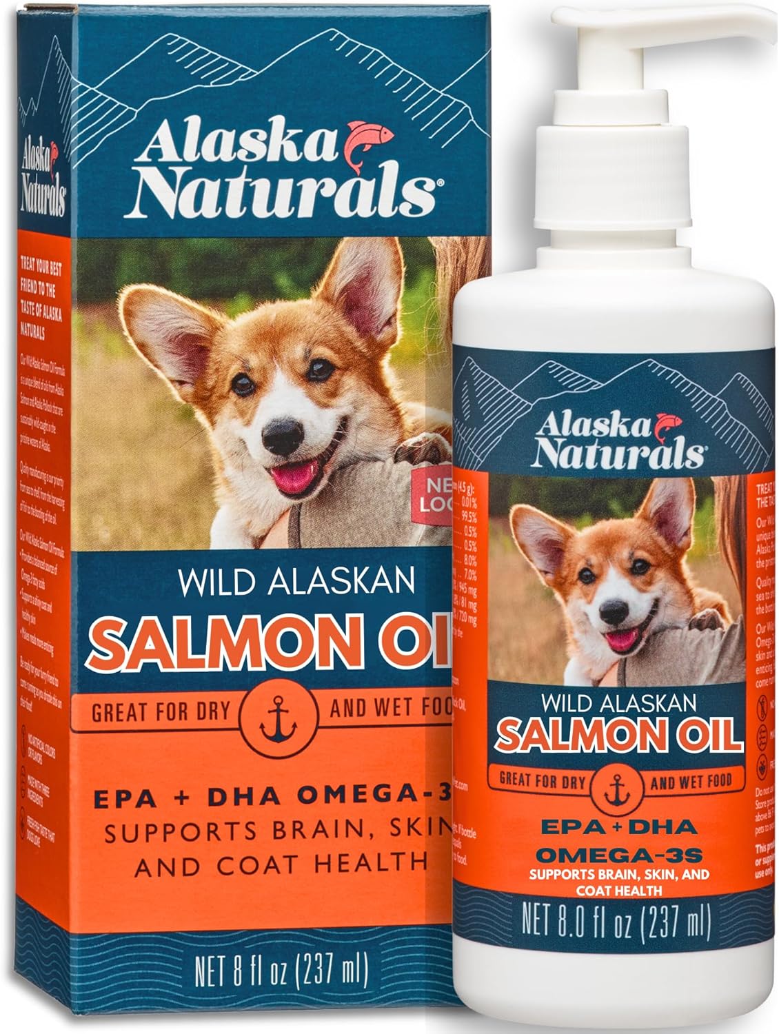 Alaska Naturals Wild Alaskan Salmon Fish Oil Supplement for Dogs - Skin and Coat Liquid Topper - 8 oz Pump - EPA DHA Omega 3 Fatty Acids