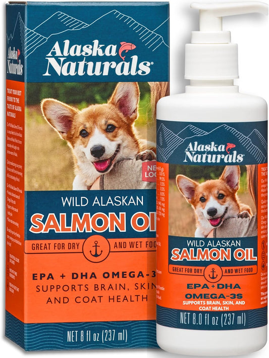 Alaska Naturals Wild Alaskan Salmon Fish Oil Supplement for Dogs - Skin and Coat Liquid Topper - 8 oz Pump - EPA DHA Omega 3 Fatty Acids