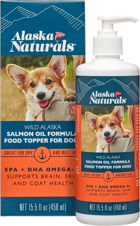 Alaska Naturals Wild Salmon Oil Dog Food Topper for Healthy Skin & Coat - EPA & DHA Omega-3 Supplement - Made in USA - 15.5 oz Bottle