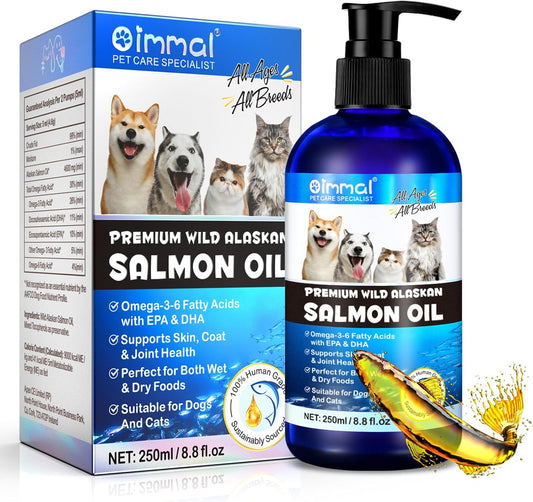 Alaskan Salmon Oil for Dogs & Cats - 8.8 oz Pure Omega 3 Fish Oil with Omega 6 Fatty Acids, EPA & DHA - Anti-inflammatory Skin & Coat Supplement for Pets