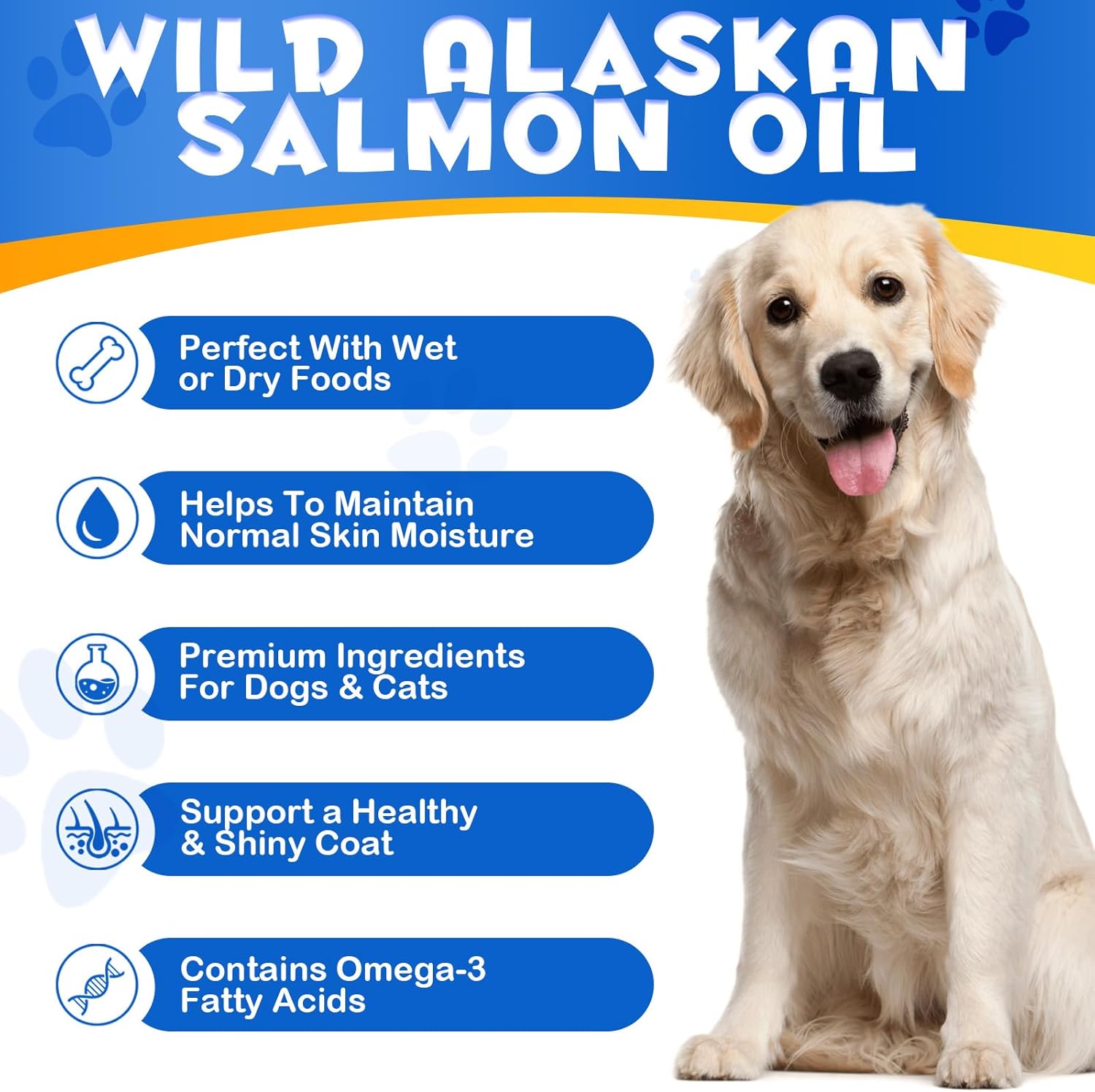 Alaskan Salmon Oil for Dogs & Cats - 8.8 oz Pure Omega 3 Fish Oil with Omega 6 Fatty Acids, EPA & DHA - Anti-inflammatory Skin & Coat Supplement for Pets