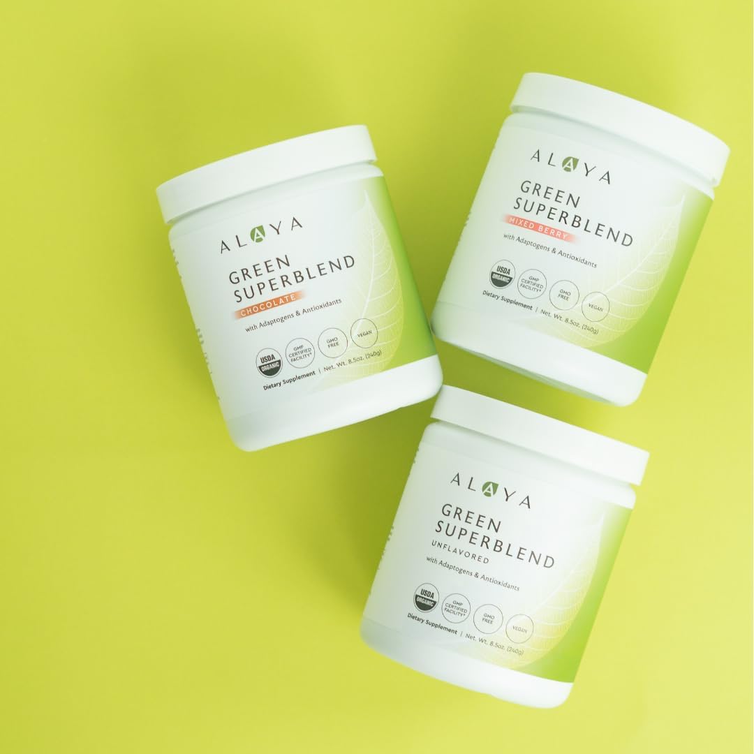Alaya Naturals Organic Super Greens Powder - Premium Green Juice Superfood Supplement with Adaptogens, Antioxidants, Probiotics - USDA Organic, Non-GMO, Vegan - 30 Servings (Chocolate)
