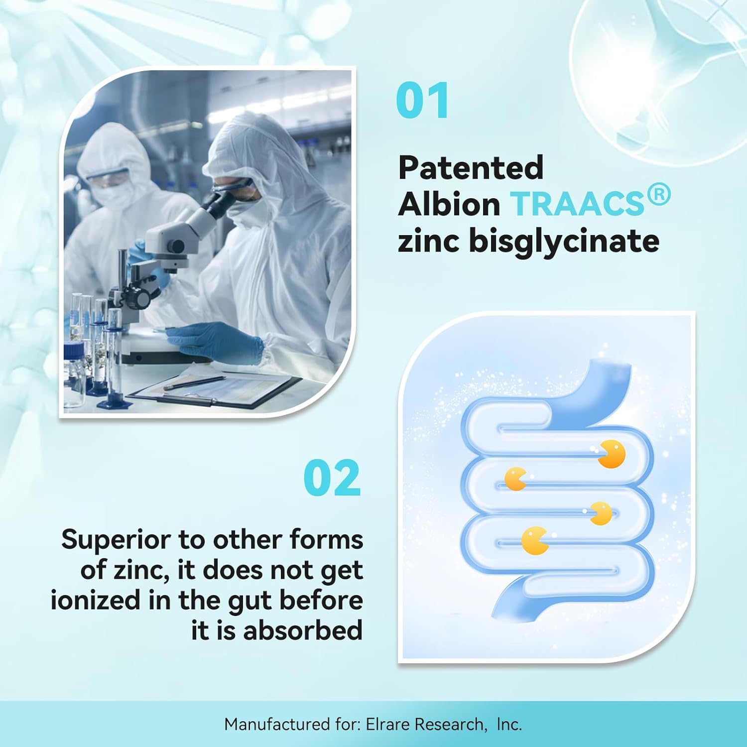 Albion TRAACS Zinc Bisglycinate Supplement 10mg, 60 Mini Capsules Size#2