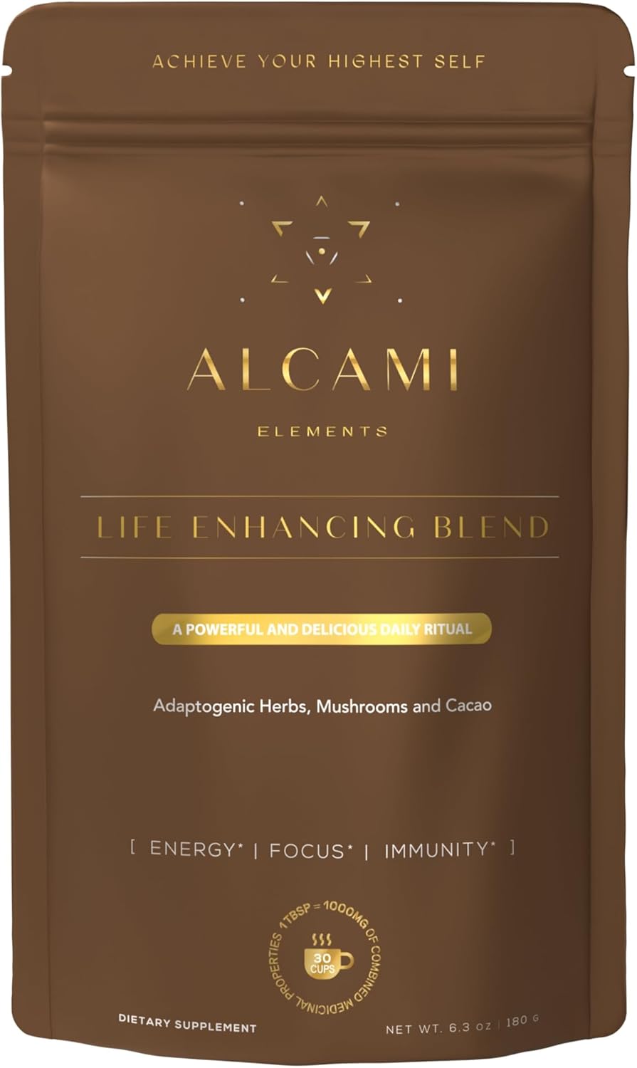 Alcami Elements Cacao Mushroom Powder - Advanced Supplement for Calm, Focus, and Imm-une Support - All-Natural 6.3oz Formula with 9 Potent Ingredients