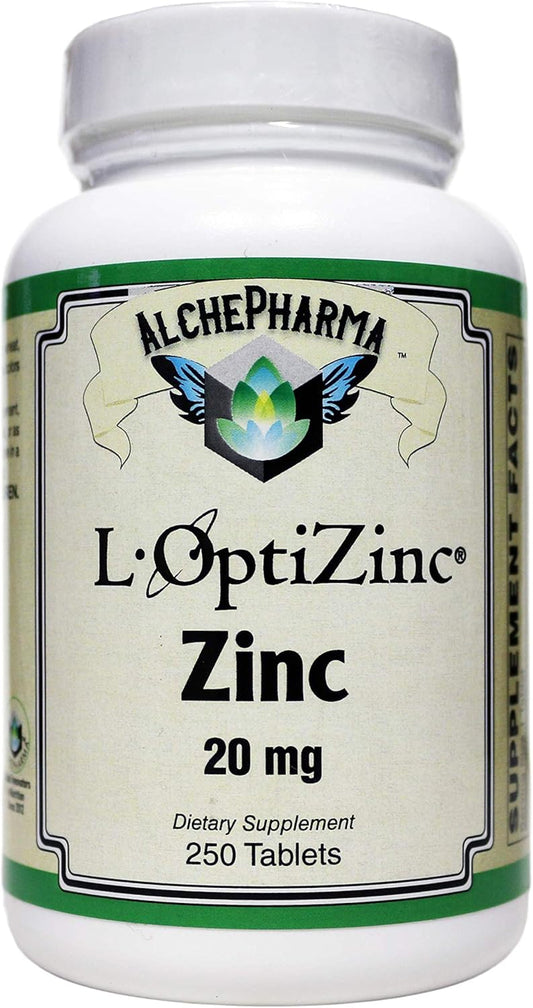 AlchePharma AP L-OptiZinc® 20mg Complex - Natural Methionine Bound Zinc (250 Capsules)