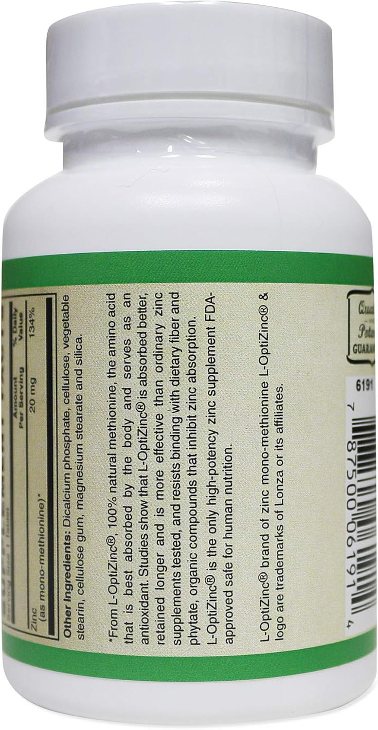 AlchePharma AP L-OptiZinc® 20mg Complex - Natural Methionine Bound Zinc (250 Capsules)