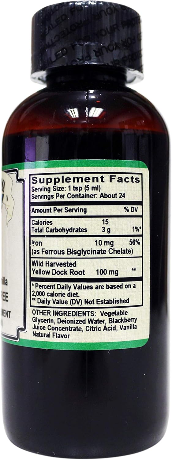 AlchePharma Iron Liquid Supplement - High Absorption Ferrous Bisglycinate Chelate - BlackBerry Vanilla Flavor - 4 fl oz - 24 Servings