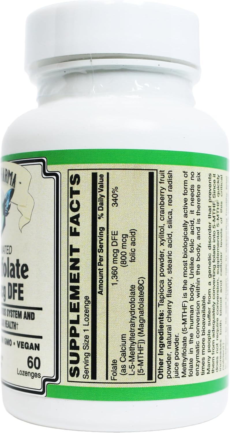 AlchePharma Magnafolate® Coenzymated Methylfolate Lozenges 1360 mcg DFE - Patented Formula