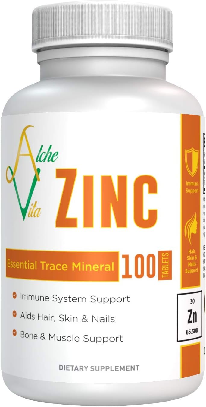 AlcheVita Zinc 50mg Supplement for Immune Support, Bones, Skin & Muscles - High Bio-Availability Trace Mineral