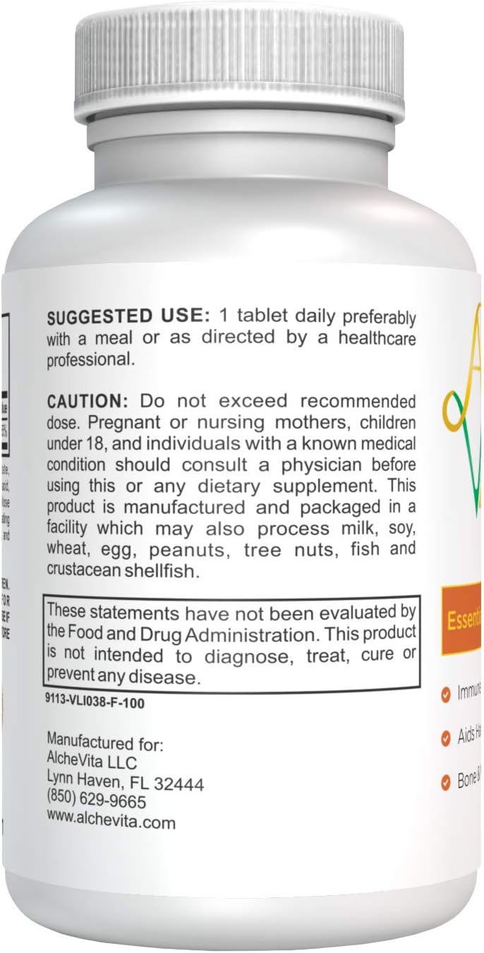 AlcheVita Zinc 50mg Supplement for Immune Support, Bones, Skin & Muscles - High Bio-Availability Trace Mineral