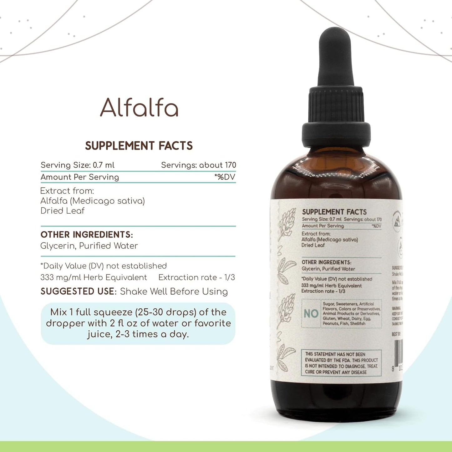 Alcohol-Free Alfalfa Herbal Extract Tincture 4 fl oz - Concentrated Liquid Drops by HerbEra