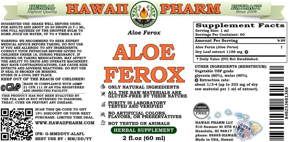 Alcohol-Free Aloe Ferox Liquid Extract Herbal Supplement - 2 oz