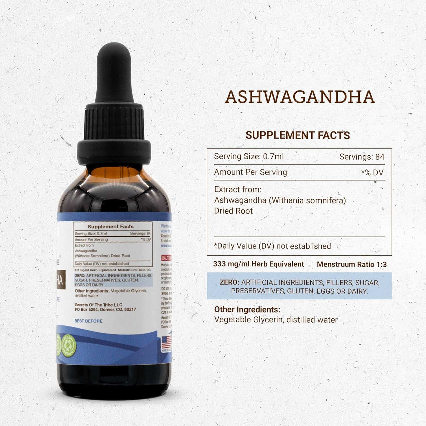Alcohol-Free Ashwagandha Tincture: High-Potency Herbal Drops for Stress Relief and Relaxation - 2 oz