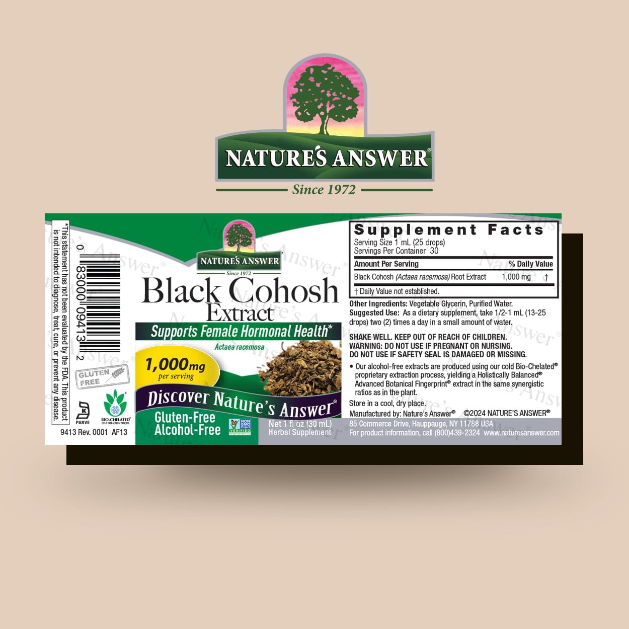Alcohol-Free Black Cohosh Extract 1oz | Female Balance Support | Gluten-Free, Non-GMO | USA-Made | Cruelty-Free