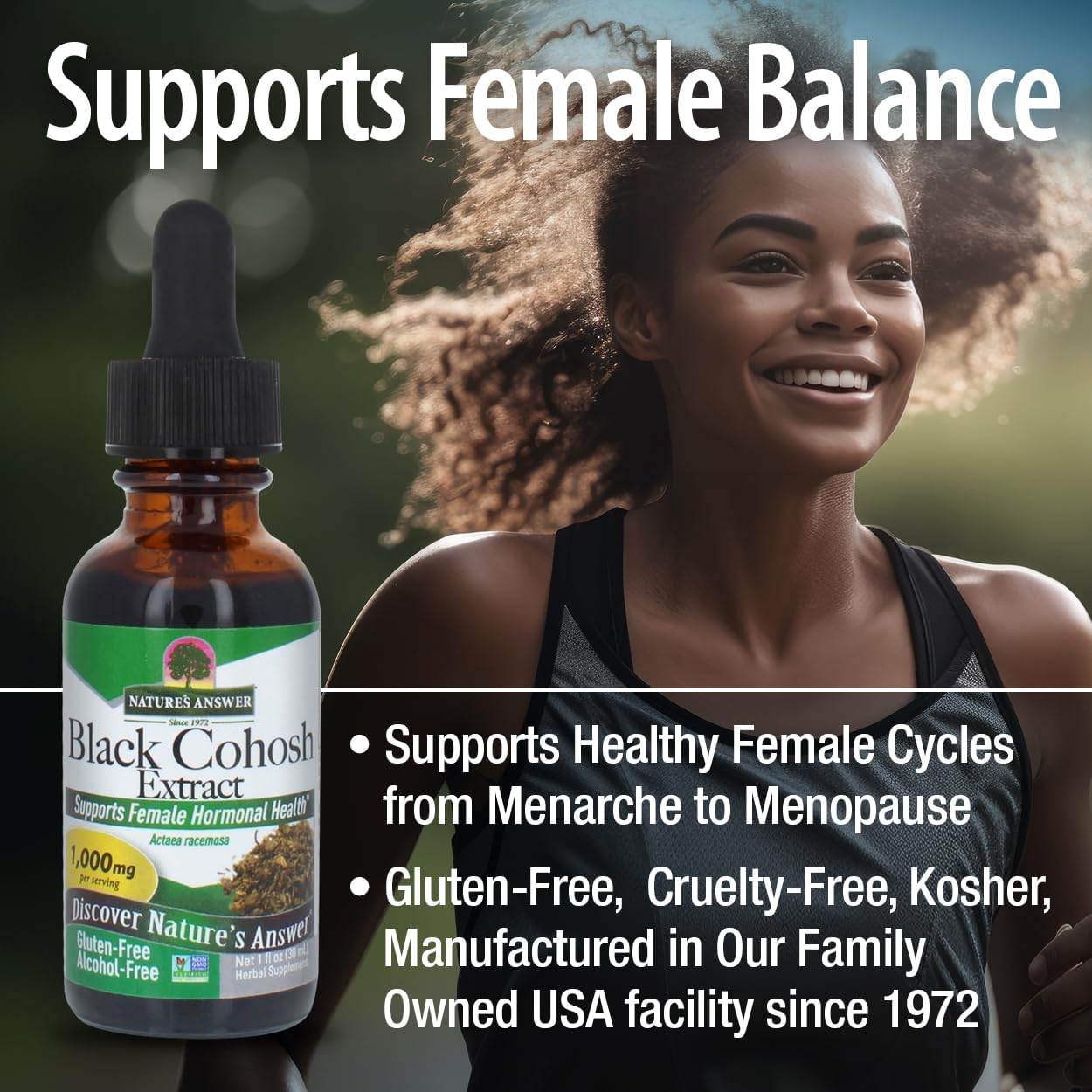 Alcohol-Free Black Cohosh Extract 1oz | Female Balance Support | Gluten-Free, Non-GMO | USA-Made | Cruelty-Free