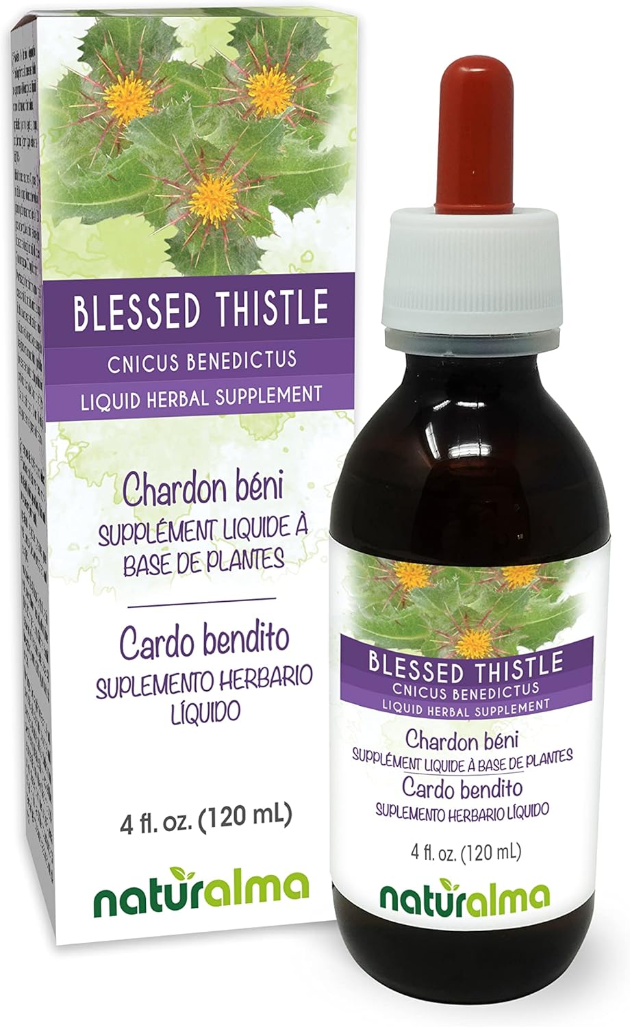 Alcohol-Free Blessed Thistle Herb Tincture - 4 fl oz Liquid Extract Drops - Vegan Herbal Supplement