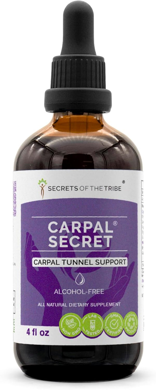 Alcohol-Free Carpal Tunnel Support Extract with Bromelain, Pineapple, Turmeric, Ginkgo, Peppermint, Thyme, Basil - 4 FL OZ