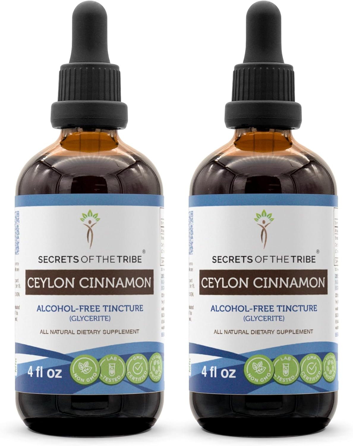 Alcohol-Free Ceylon Cinnamon Tincture Extract for Healthy Metabolism - Secrets of the Tribe 2x4 oz Herbal Drops