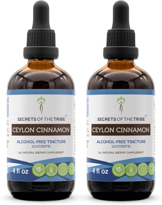 Alcohol-Free Ceylon Cinnamon Tincture Extract for Healthy Metabolism - Secrets of the Tribe 2x4 oz Herbal Drops