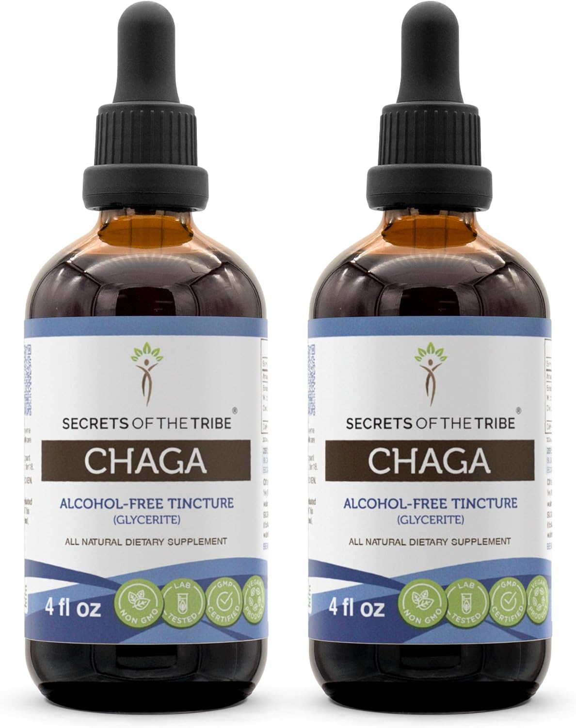 Alcohol-Free Chaga Tincture Extract, Wildcrafted Dried Whole Mushroom (2x4 FL OZ) by Secrets of the Tribe