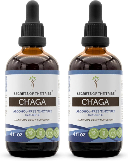 Alcohol-Free Chaga Tincture Extract, Wildcrafted Dried Whole Mushroom (2x4 FL OZ) by Secrets of the Tribe