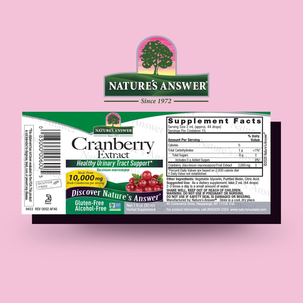 Alcohol-Free Cranberry Extract - Potent 10,000 mg Fresh Cranberry - 1 Fluid oz.