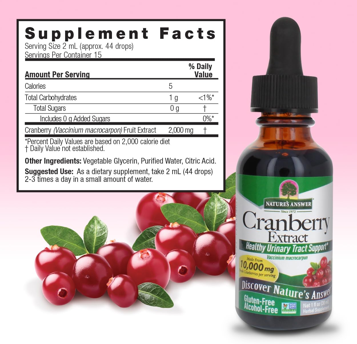 Alcohol-Free Cranberry Extract - Potent 10,000 mg Fresh Cranberry - 1 Fluid oz.