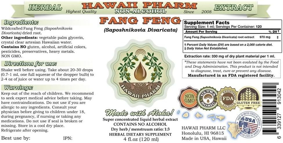 Alcohol-Free Fang Feng and Siler Glycerite Herbal Supplement 16 oz Liquid Extract by HawaiiPharm