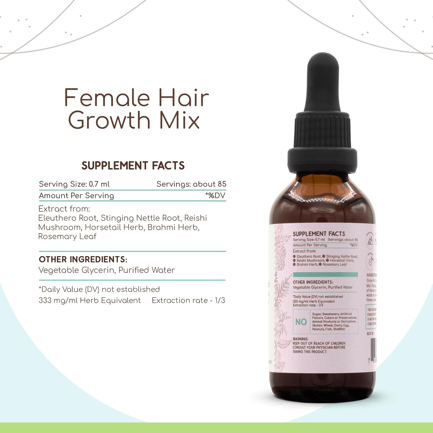 Alcohol-Free Female Hair Growth Tincture with Rosemary, Stinging Nettle, and Reishi - 2 fl oz