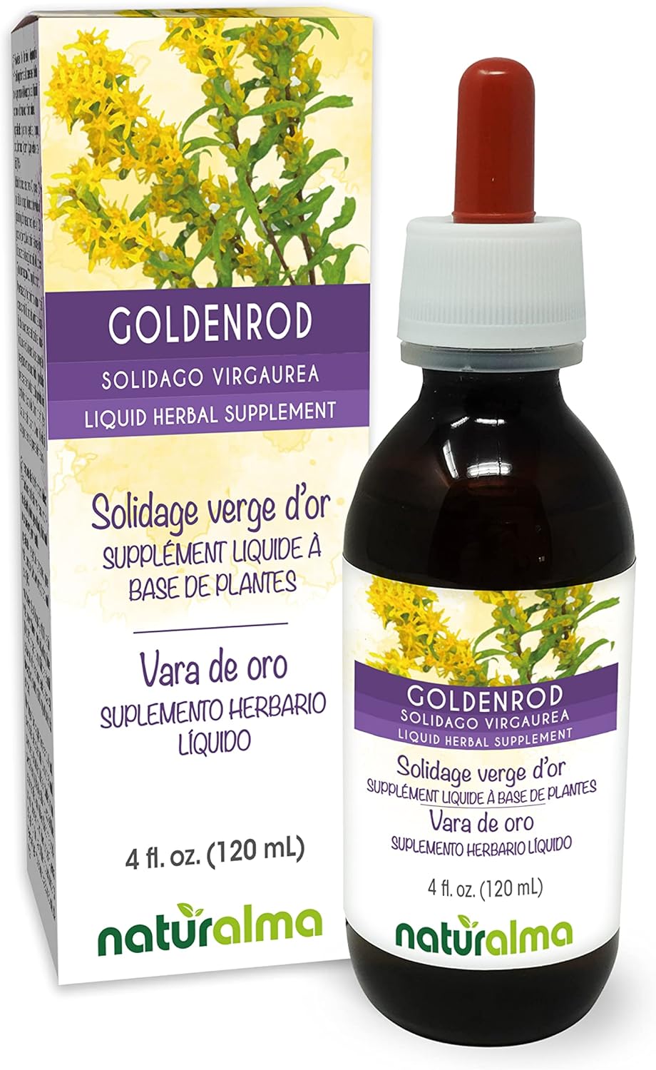 Alcohol-Free Goldenrod (Solidago virgaurea) Herb Tincture - 4 fl oz Liquid Extract Drops - Herbal Supplement for Vegans