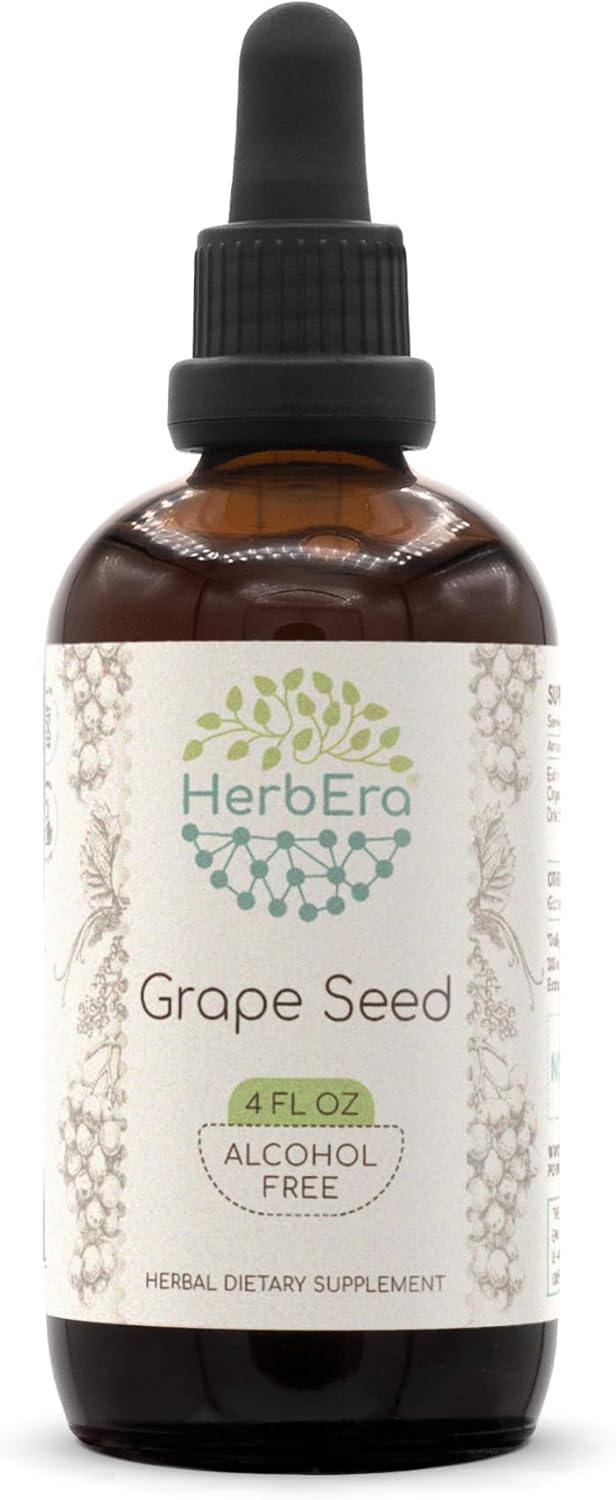 Alcohol-Free Grape Seed Herbal Extract Tincture by HerbEra - Concentrated Liquid Drops from Natural Vitis Vinifera Seed - 4 Fl Oz