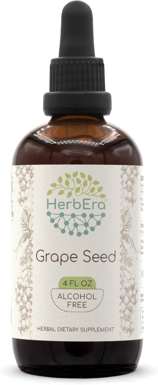 Alcohol-Free Grape Seed Herbal Extract Tincture by HerbEra - Concentrated Liquid Drops from Natural Vitis Vinifera Seed - 4 Fl Oz