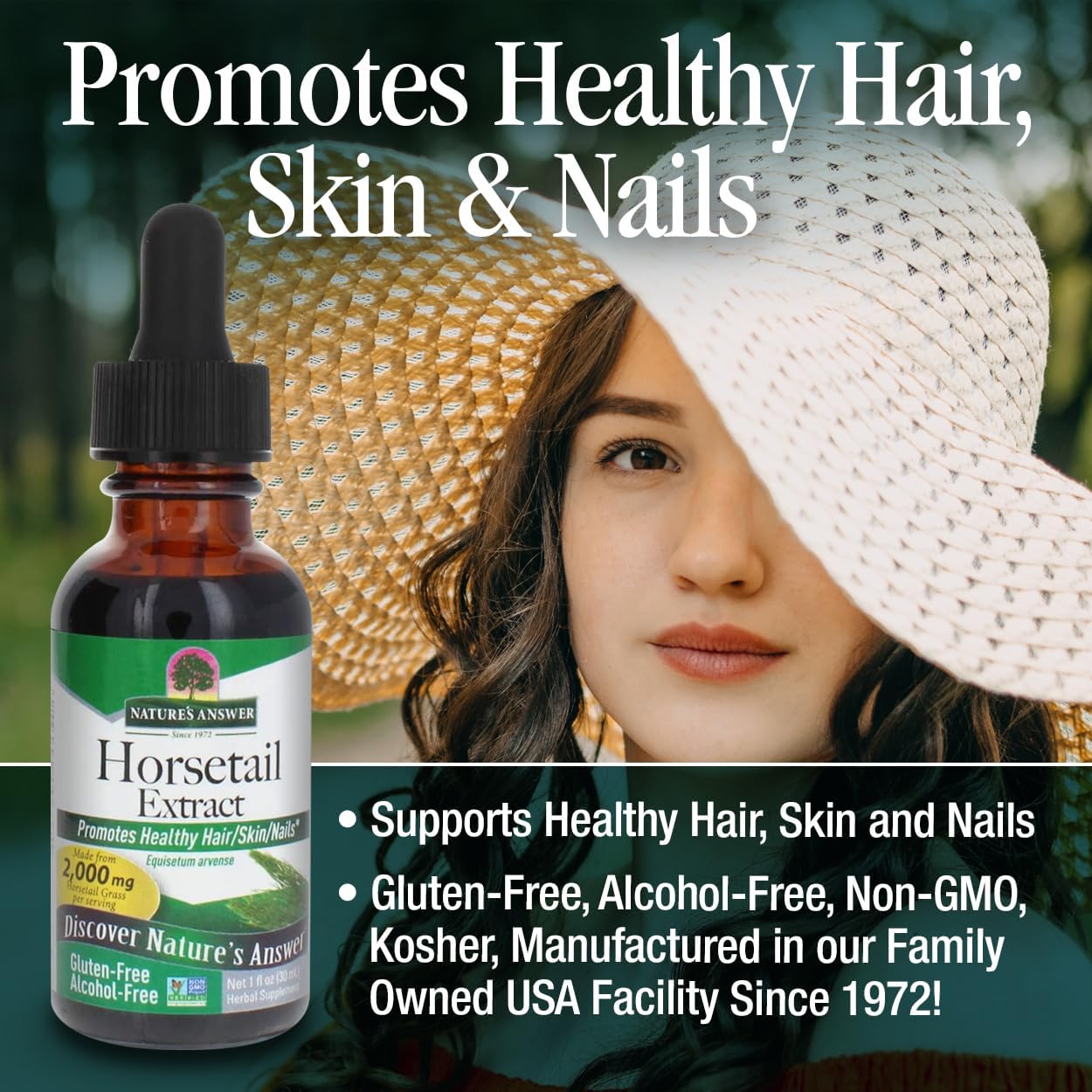 Alcohol-Free Horsetail Herb Extract 1oz Supplement | Supports Hair, Skin, Nails | Promotes Urinary Tract & Joint Health