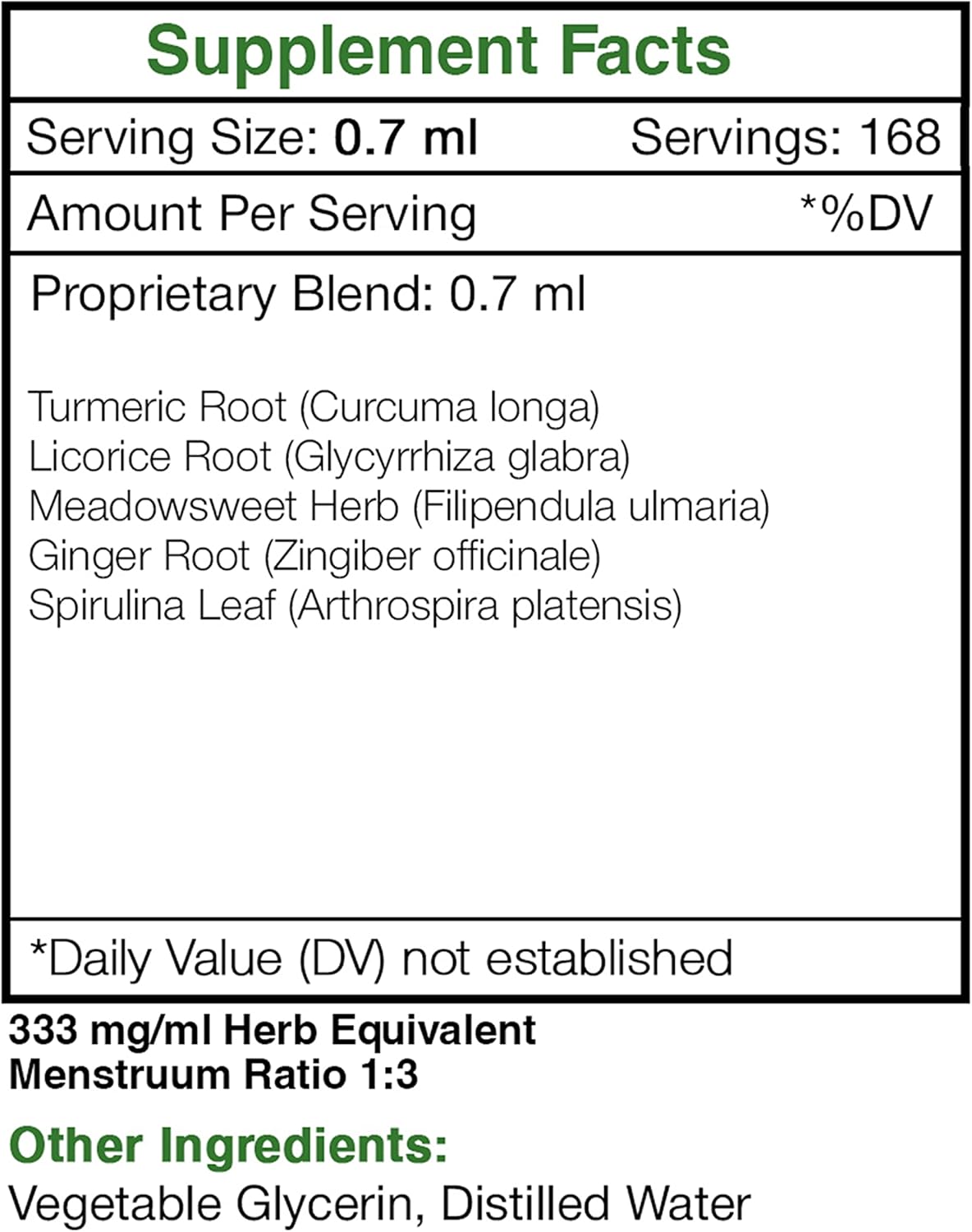 Alcohol-Free Inflam-Ease Herbal Extract Tincture with Turmeric, Licorice, Meadowsweet, Ginger, and Spirulina for Intestinal Comfort - 4 OZ
