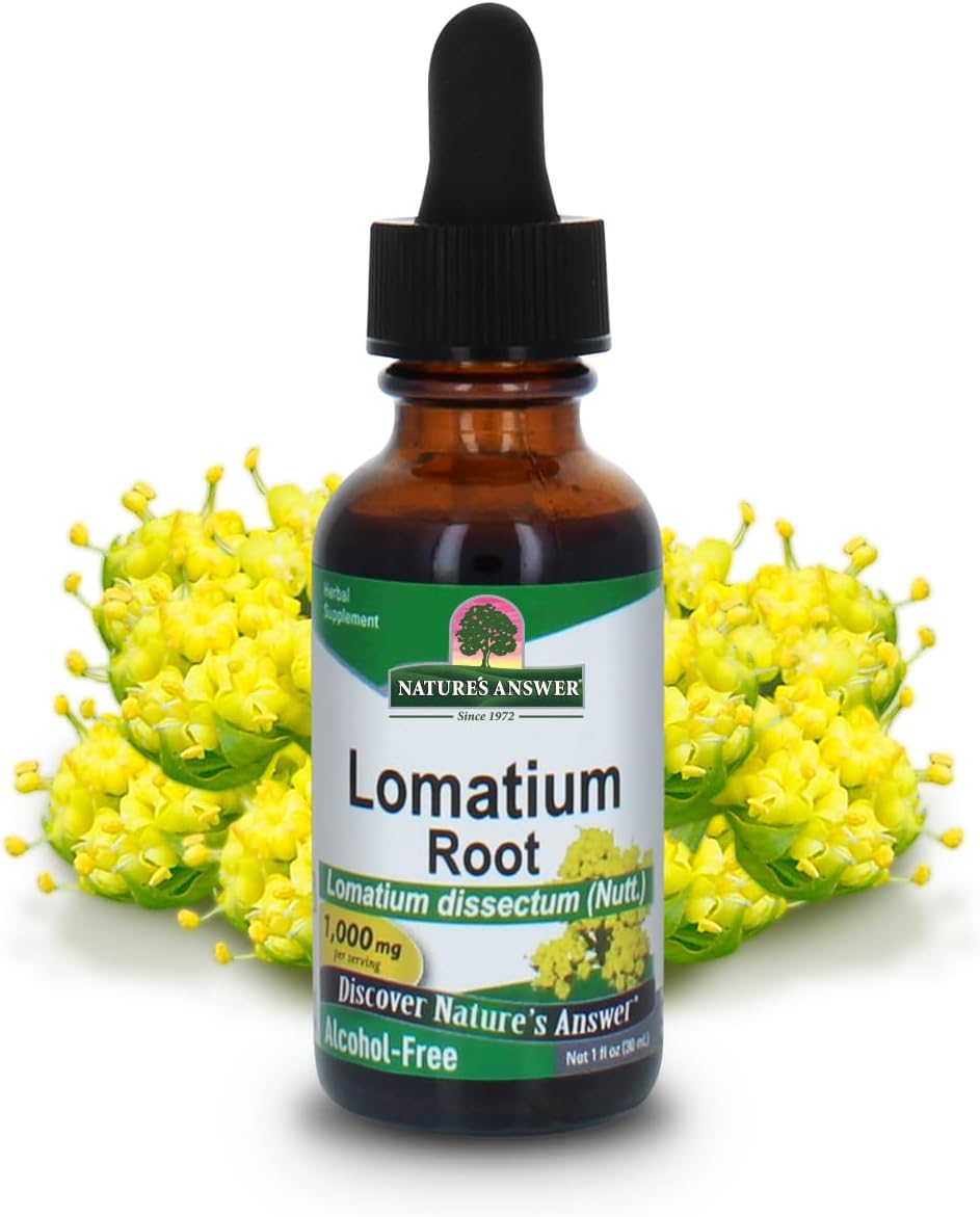 Alcohol-Free Nature's Answer Lomatium Root Herbal Extract - 1000 mg, Gluten-Free, 1 fl oz (2 Pack)