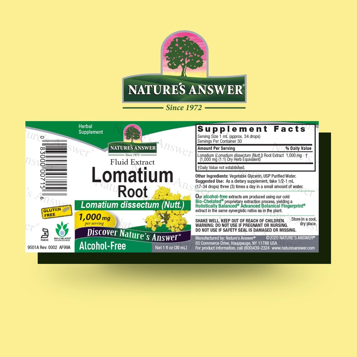 Alcohol-Free Nature's Answer Lomatium Root Herbal Extract - 1000 mg, Gluten-Free, 1 fl oz (2 Pack)