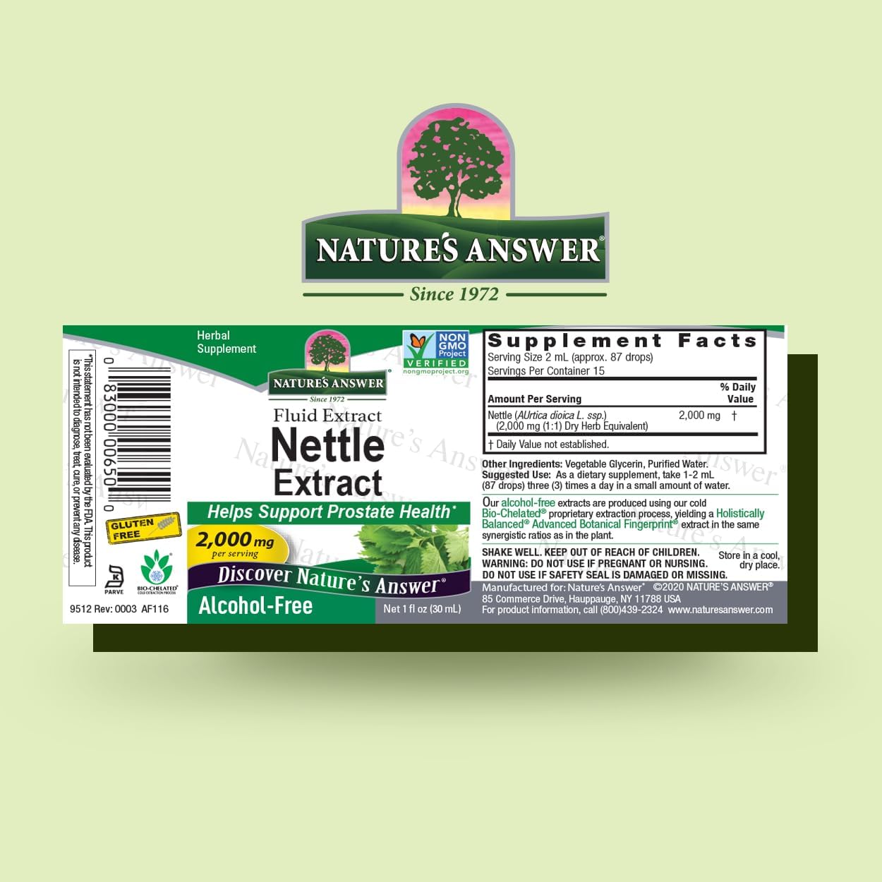 Alcohol-Free Nettle Leaf Extract 2000mg for Prostate Support - Concentrated Dark Green Herbal Supplement - 1oz, Non-GMO, Kosher, Gluten-Free
