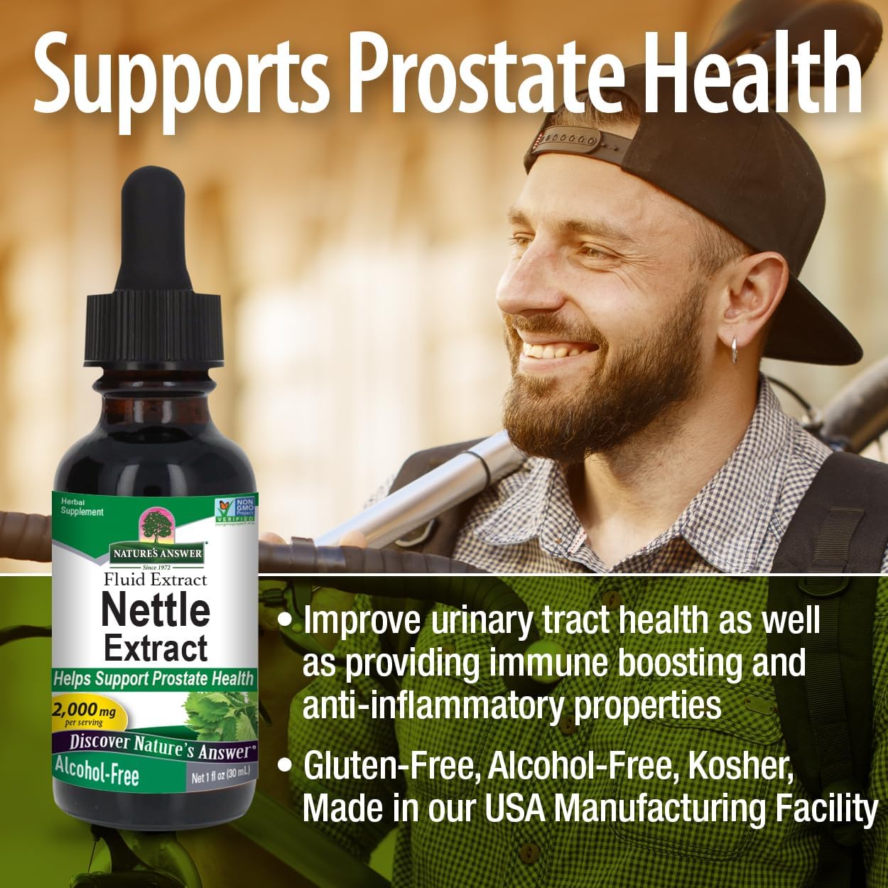 Alcohol-Free Nettle Leaf Extract 2000mg for Prostate Support - Concentrated Dark Green Herbal Supplement - 1oz, Non-GMO, Kosher, Gluten-Free