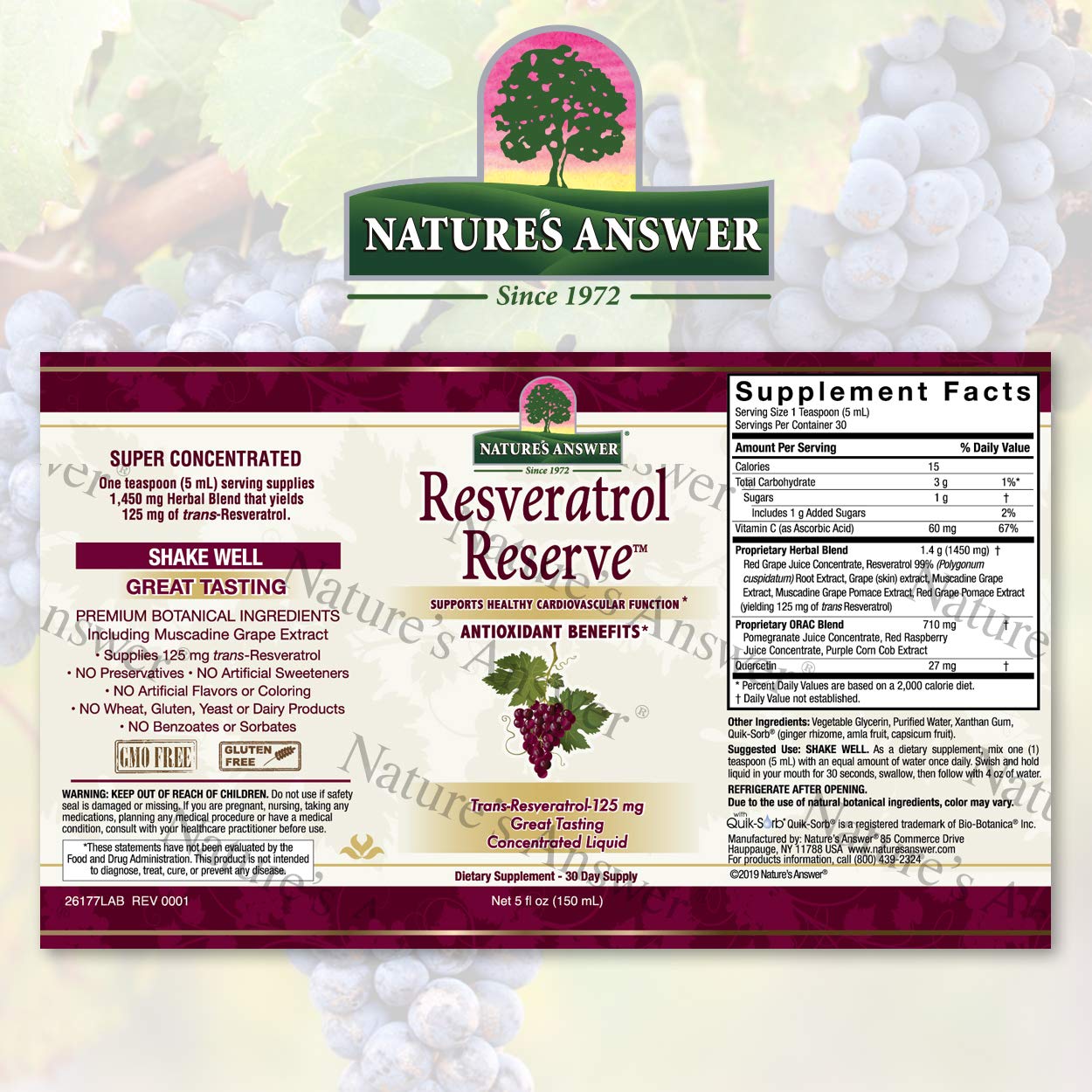 Alcohol-Free Resveratrol Reserve Liquid Concentrate 5oz - Antioxidant-Rich Wellness Booster for Immune Support