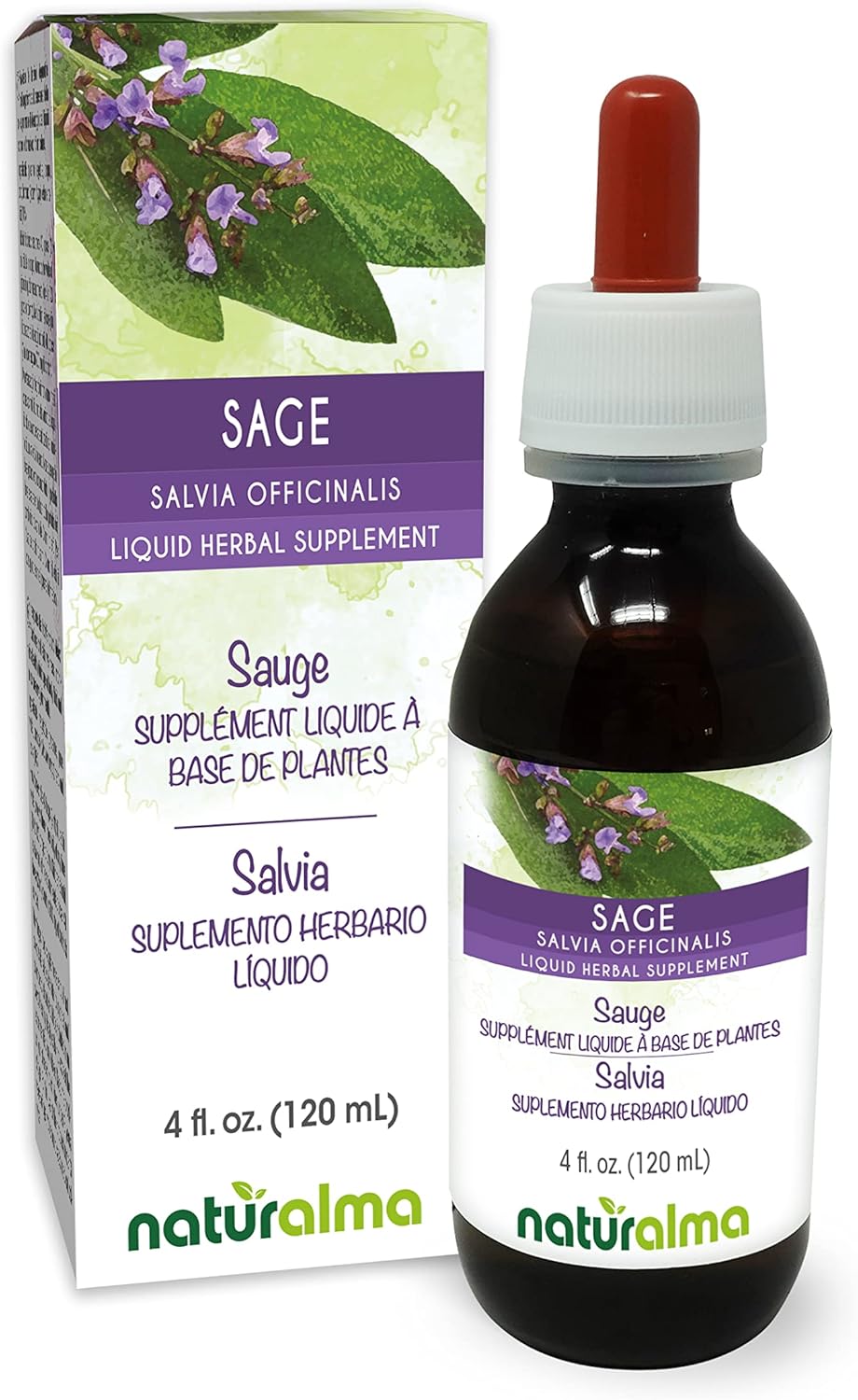 Alcohol-Free Sage Leaf Tincture - 4 fl oz Liquid Extract Drops - Herbal Supplement for Vegans
