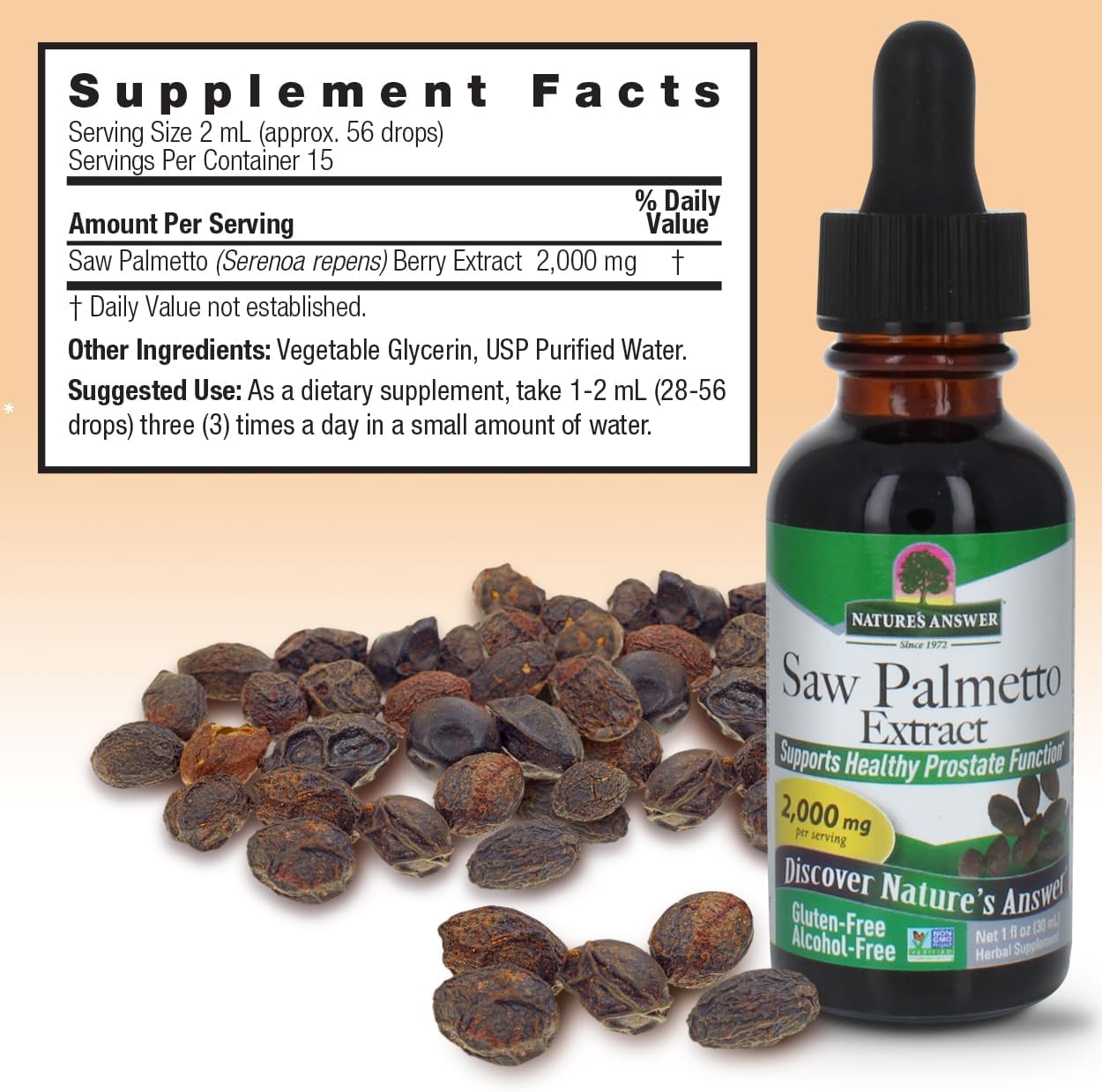 Alcohol-Free Saw Palmetto Berry Extract for Prostate & Urinary Health, 1oz - Promotes Hair Growth