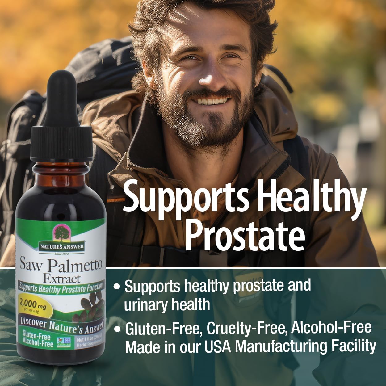 Alcohol-Free Saw Palmetto Berry Extract for Prostate & Urinary Health, 1oz - Promotes Hair Growth