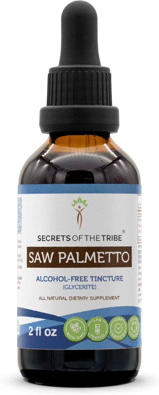 Alcohol-Free Saw Palmetto Tincture Liquid Extract - 2 FL OZ Bottle - Serenoa Repens Dried Berry Formula by Secrets of the Tribe