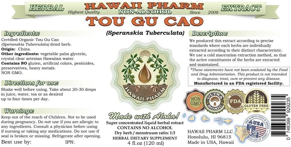 Alcohol-Free Speranskia Tuberculata Liquid Extract by Hawaii Pharm - 2 fl.oz USA-made Herbal Supplement