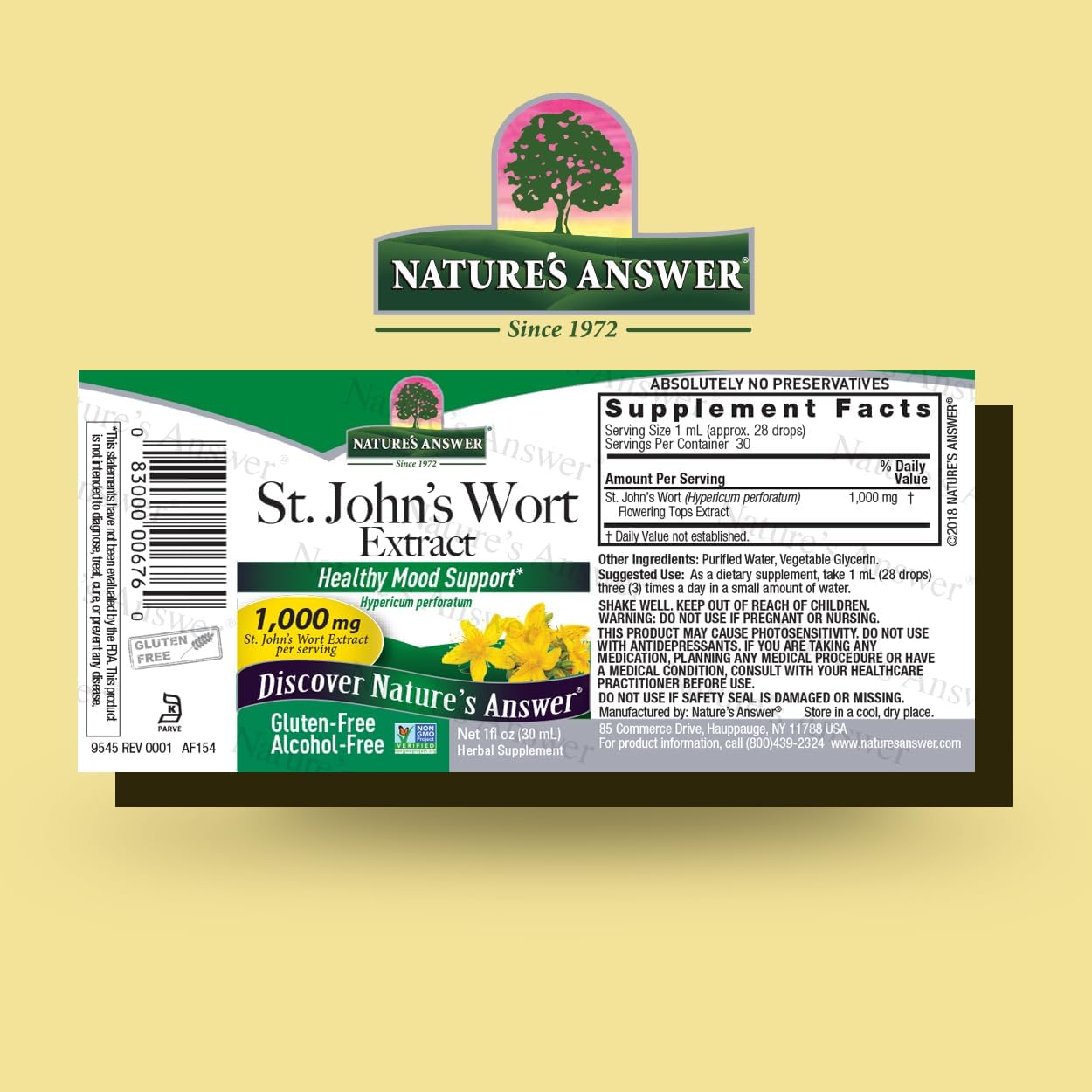 Alcohol-Free St. John's Wort Liquid Extract for Healthy Mood Support - Non-GMO, Kosher & Gluten-Free 1oz