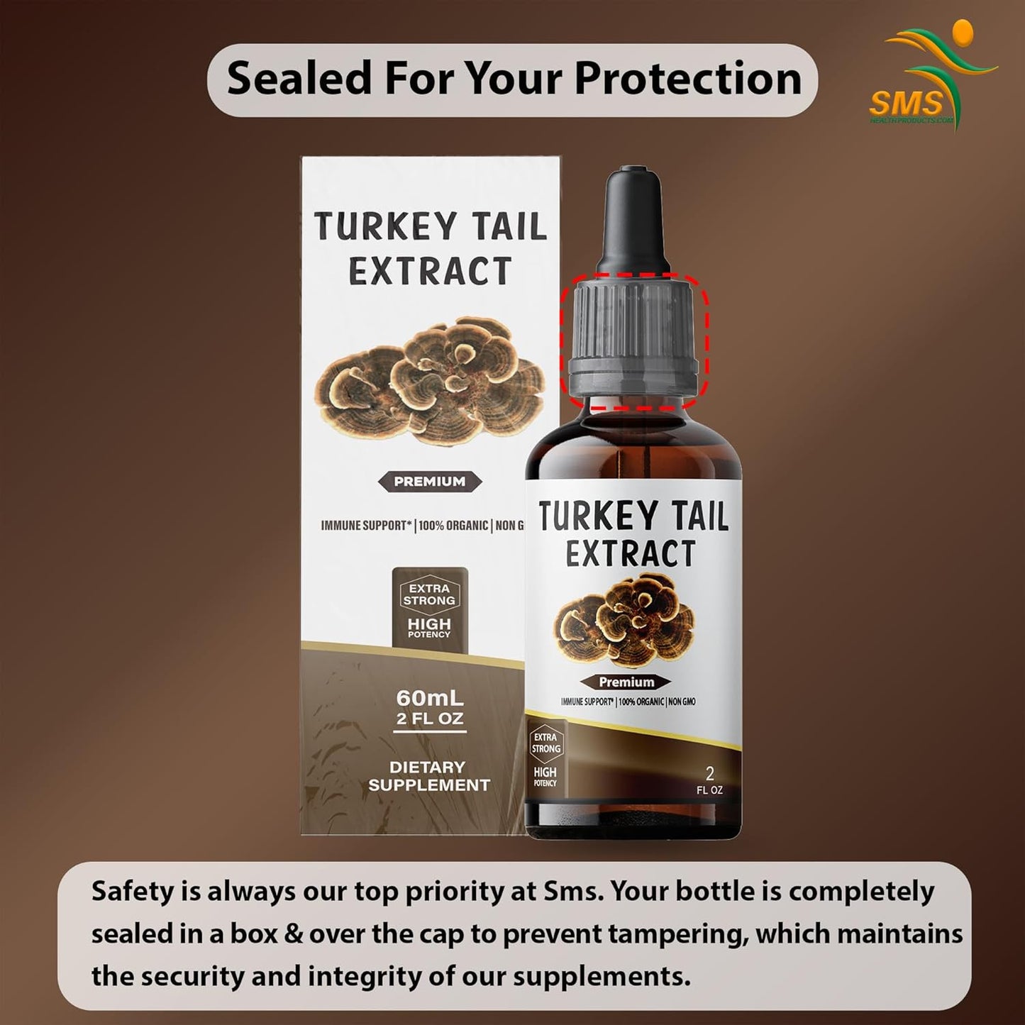 Alcohol-Free Turkey Tail Mushroom Drops | Herbal Supplement | Vegan | 2 fl oz Liquid Extract | SMSHEALTHPRODUCTS.com