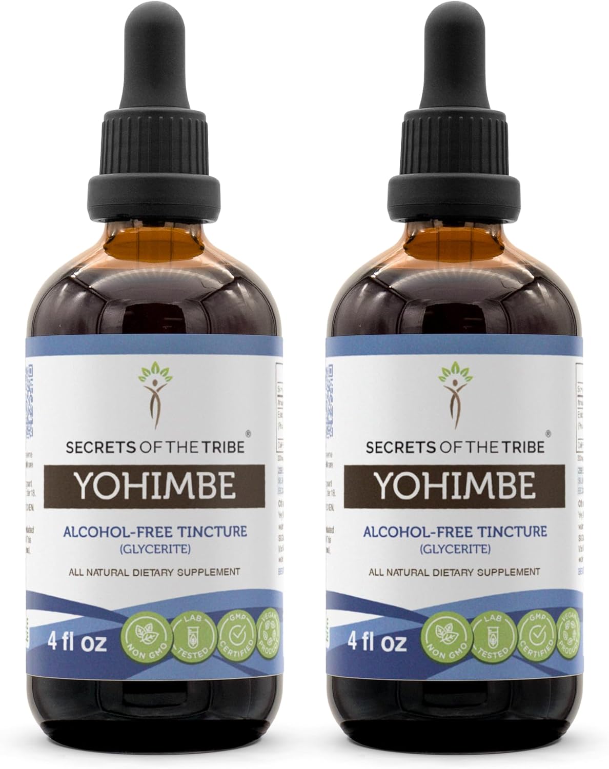 Alcohol-Free Yohimbe Tincture 2x4 oz - High-Potency Herbal Extract from Wildcrafted Yohimbe Bark by Secrets of the Tribe