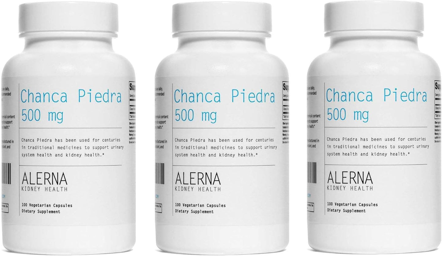 Alerna Chanca Piedra 500mg Capsules - Kidney Stone Dissolver & Gallbladder Support - 100 Vegetarian Capsules x3 Pack